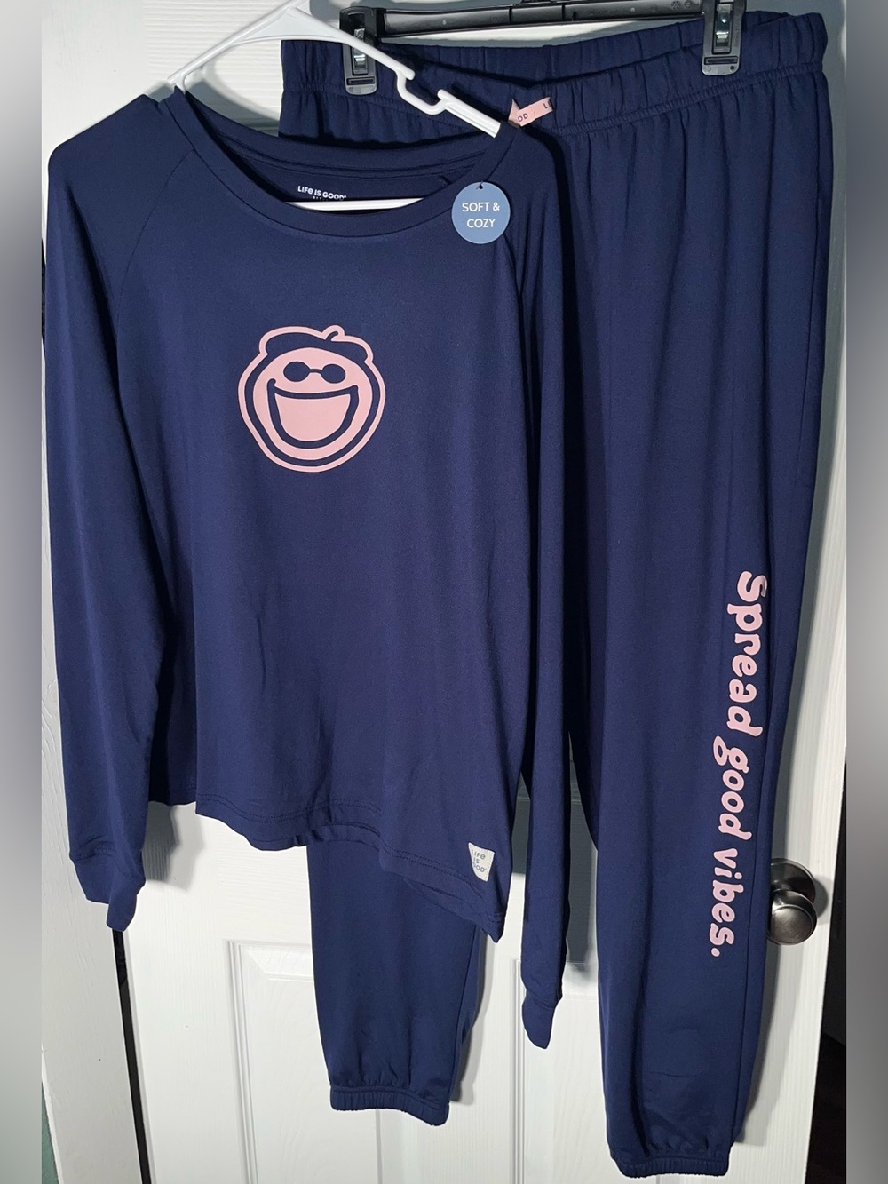 Women’s Life Is Good Sleep Pajama Set Shirt Pants Spread Good Vibes Cozy Lounge